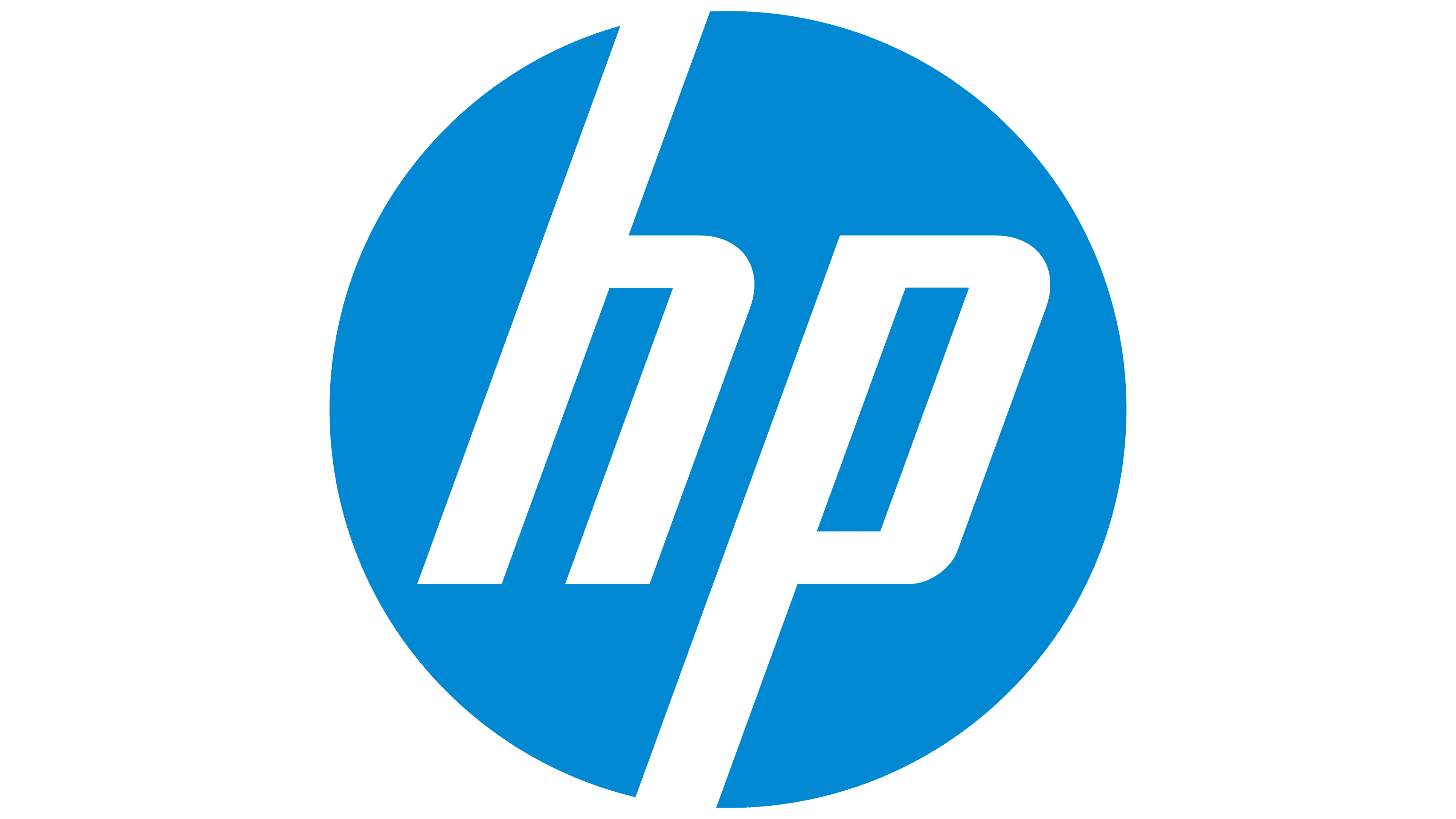 HP logo in blue and white, featuring lowercase "h" and "p" letters in a stylized design within a circular blue background.